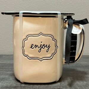 Rae Dunn mug and strainer set